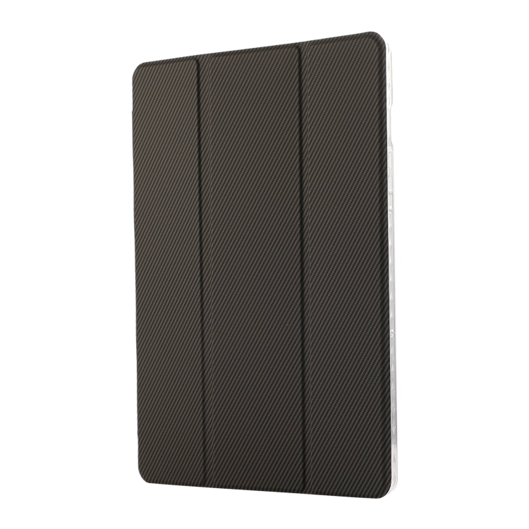 For Samsung Galaxy Tab S9 / S9 FE Carbon Fiber Clear Acrylic 3-Fold Leather Tablet Case(Grey)