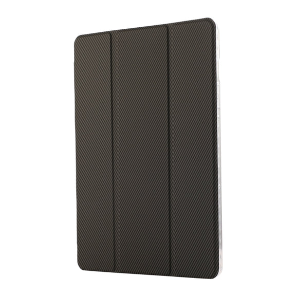 For Samsung Galaxy Tab S9 / S9 FE Carbon Fiber Clear Acrylic 3-Fold Leather Tablet Case(Grey)