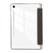 For Samsung Galaxy Tab S9 / S9 FE Carbon Fiber Clear Acrylic 3-Fold Leather Tablet Case(Grey)