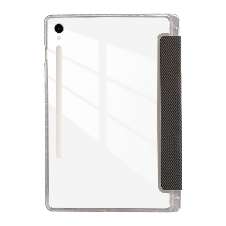 For Samsung Galaxy Tab S9 / S9 FE Carbon Fiber Clear Acrylic 3-Fold Leather Tablet Case(Grey)