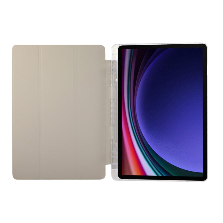 For Samsung Galaxy Tab S9 / S9 FE Carbon Fiber Clear Acrylic 3-Fold Leather Tablet Case(Grey)
