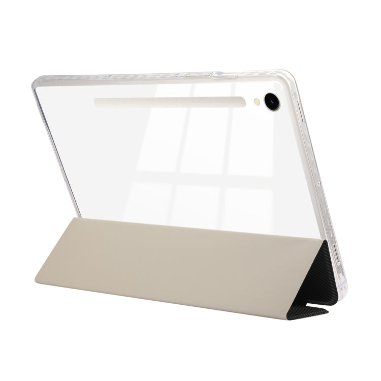 For Samsung Galaxy Tab S9 / S9 FE Carbon Fiber Clear Acrylic 3-Fold Leather Tablet Case(Grey)