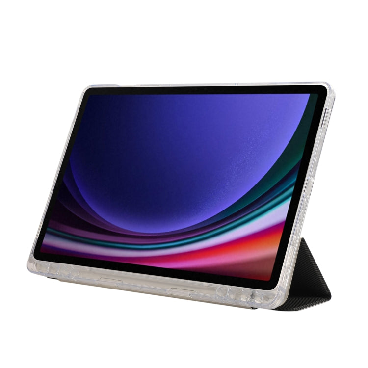 For Samsung Galaxy Tab S9 / S9 FE Carbon Fiber Clear Acrylic 3-Fold Leather Tablet Case(Grey)