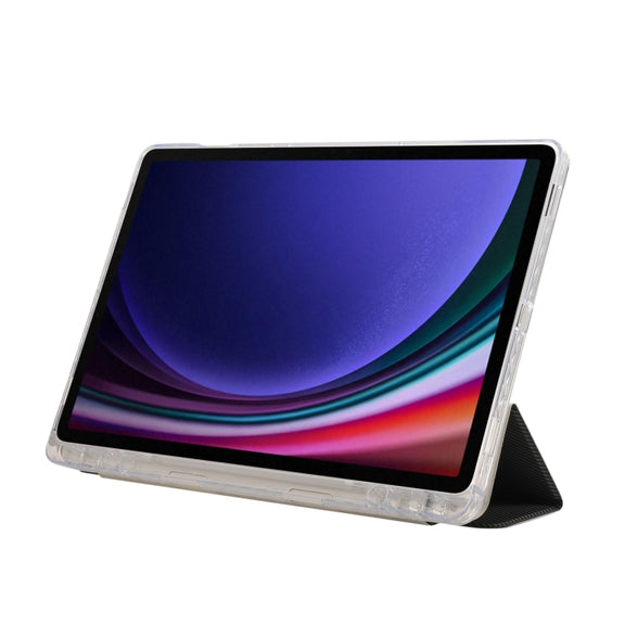 For Samsung Galaxy Tab S9 / S9 FE Carbon Fiber Clear Acrylic 3-Fold Leather Tablet Case(Grey)