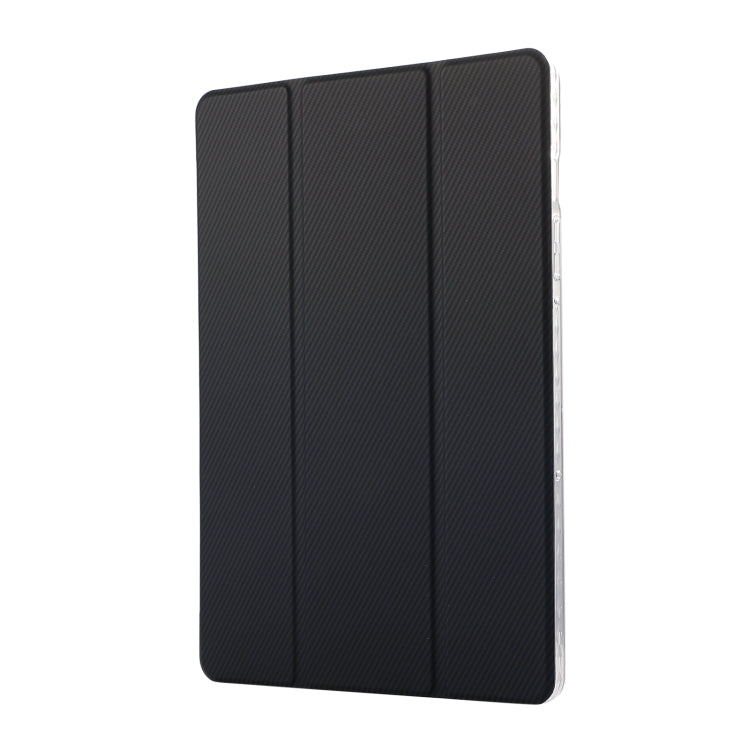 For Samsung Galaxy Tab S9 / S9 FE Carbon Fiber Clear Acrylic 3-Fold Leather Tablet Case(Dark Blue)
