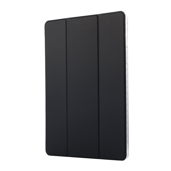 For Samsung Galaxy Tab S9 / S9 FE Carbon Fiber Clear Acrylic 3-Fold Leather Tablet Case(Dark Blue)