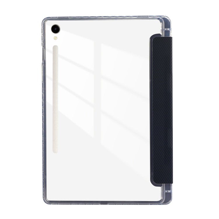 For Samsung Galaxy Tab S9 / S9 FE Carbon Fiber Clear Acrylic 3-Fold Leather Tablet Case(Dark Blue)