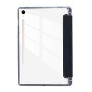 For Samsung Galaxy Tab S9 / S9 FE Carbon Fiber Clear Acrylic 3-Fold Leather Tablet Case(Dark Blue)