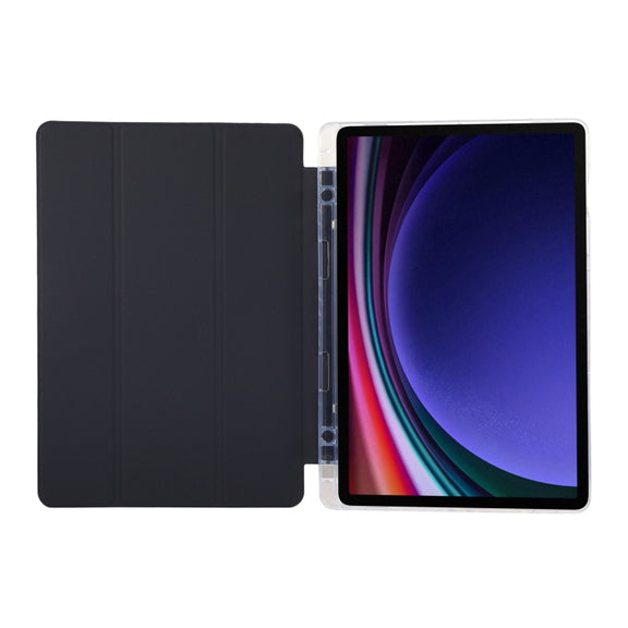 For Samsung Galaxy Tab S9 / S9 FE Carbon Fiber Clear Acrylic 3-Fold Leather Tablet Case(Dark Blue)