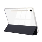 For Samsung Galaxy Tab S9 / S9 FE Carbon Fiber Clear Acrylic 3-Fold Leather Tablet Case(Dark Blue)