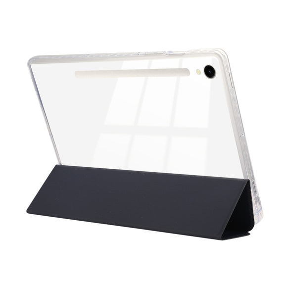 For Samsung Galaxy Tab S9 / S9 FE Carbon Fiber Clear Acrylic 3-Fold Leather Tablet Case(Dark Blue)