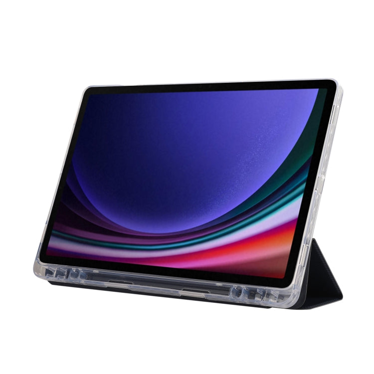 For Samsung Galaxy Tab S9 / S9 FE Carbon Fiber Clear Acrylic 3-Fold Leather Tablet Case(Dark Blue)