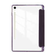 For Samsung Galaxy Tab S9 / S9 FE Carbon Fiber Clear Acrylic 3-Fold Leather Tablet Case(Purple)