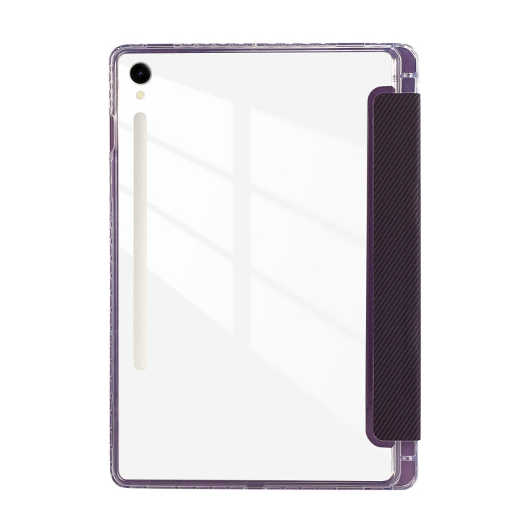 For Samsung Galaxy Tab S9 / S9 FE Carbon Fiber Clear Acrylic 3-Fold Leather Tablet Case(Purple)