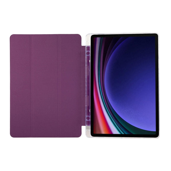 For Samsung Galaxy Tab S9 / S9 FE Carbon Fiber Clear Acrylic 3-Fold Leather Tablet Case(Purple)