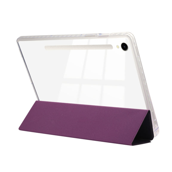 For Samsung Galaxy Tab S9 / S9 FE Carbon Fiber Clear Acrylic 3-Fold Leather Tablet Case(Purple)