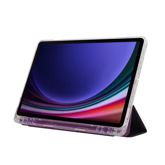 For Samsung Galaxy Tab S9 / S9 FE Carbon Fiber Clear Acrylic 3-Fold Leather Tablet Case(Purple)