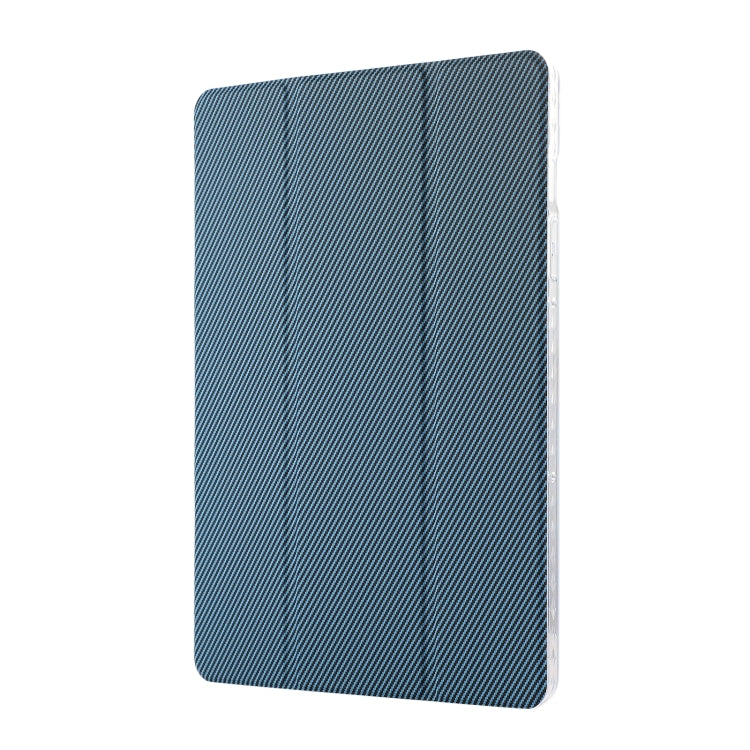 For Samsung Galaxy Tab S9 / S9 FE Carbon Fiber Clear Acrylic 3-Fold Leather Tablet Case(Blue)