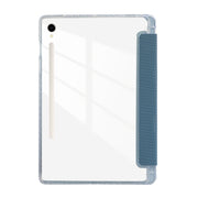 For Samsung Galaxy Tab S9 / S9 FE Carbon Fiber Clear Acrylic 3-Fold Leather Tablet Case(Blue)
