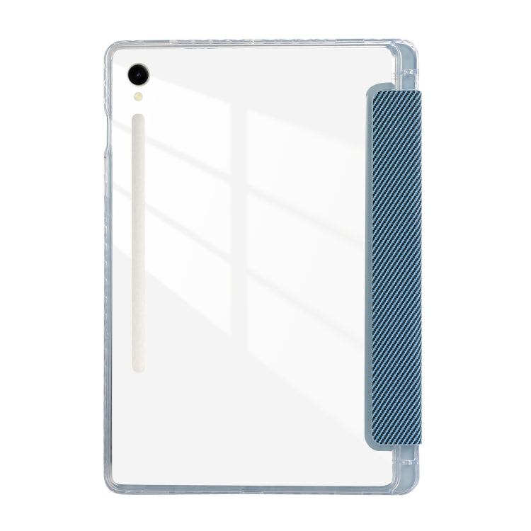 For Samsung Galaxy Tab S9 / S9 FE Carbon Fiber Clear Acrylic 3-Fold Leather Tablet Case(Blue)