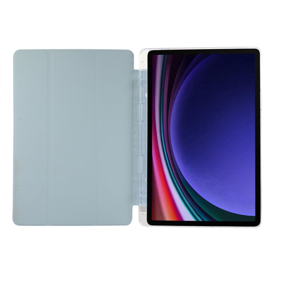 For Samsung Galaxy Tab S9 / S9 FE Carbon Fiber Clear Acrylic 3-Fold Leather Tablet Case(Blue)