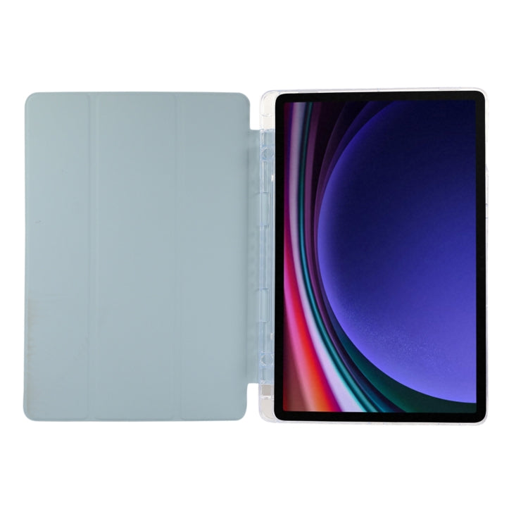 For Samsung Galaxy Tab S9 / S9 FE Carbon Fiber Clear Acrylic 3-Fold Leather Tablet Case(Blue)