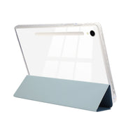 For Samsung Galaxy Tab S9 / S9 FE Carbon Fiber Clear Acrylic 3-Fold Leather Tablet Case(Blue)