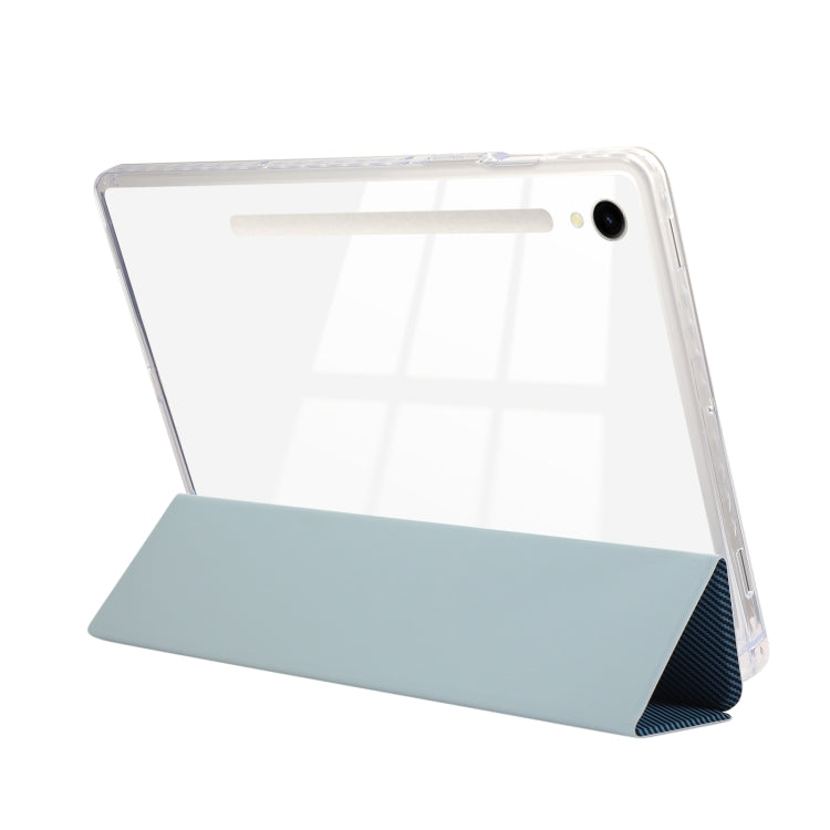 For Samsung Galaxy Tab S9 / S9 FE Carbon Fiber Clear Acrylic 3-Fold Leather Tablet Case(Blue)