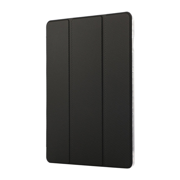 For Samsung Galaxy Tab S9 / S9 FE Carbon Fiber Clear Acrylic 3-Fold Leather Tablet Case(Black)
