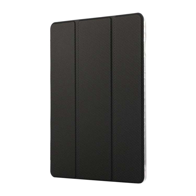 For Samsung Galaxy Tab S9 / S9 FE Carbon Fiber Clear Acrylic 3-Fold Leather Tablet Case(Black)