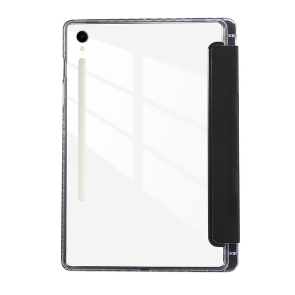 For Samsung Galaxy Tab S9 / S9 FE Carbon Fiber Clear Acrylic 3-Fold Leather Tablet Case(Black)