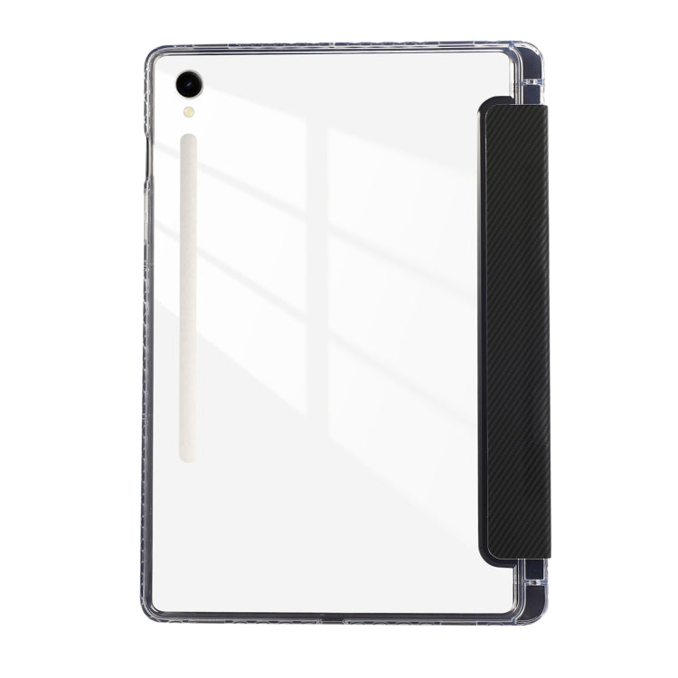 For Samsung Galaxy Tab S9 / S9 FE Carbon Fiber Clear Acrylic 3-Fold Leather Tablet Case(Black)