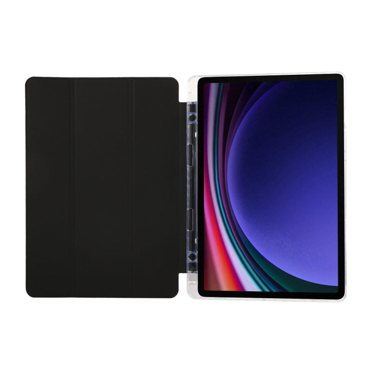 For Samsung Galaxy Tab S9 / S9 FE Carbon Fiber Clear Acrylic 3-Fold Leather Tablet Case(Black)