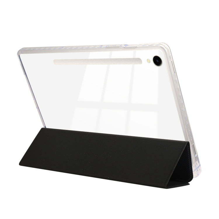 For Samsung Galaxy Tab S9 / S9 FE Carbon Fiber Clear Acrylic 3-Fold Leather Tablet Case(Black)