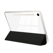 For Samsung Galaxy Tab S9 / S9 FE Carbon Fiber Clear Acrylic 3-Fold Leather Tablet Case(Black)