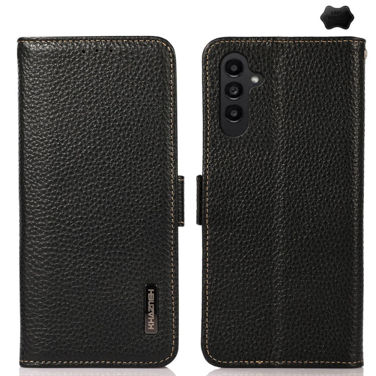 For Samsung Galaxy S24 FE 5G KHAZNEH Side-Magnetic Litchi Genuine Leather RFID Phone Case(Black)