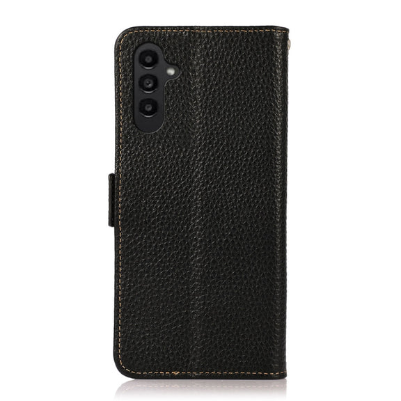 For Samsung Galaxy S24 FE 5G KHAZNEH Side-Magnetic Litchi Genuine Leather RFID Phone Case(Black)