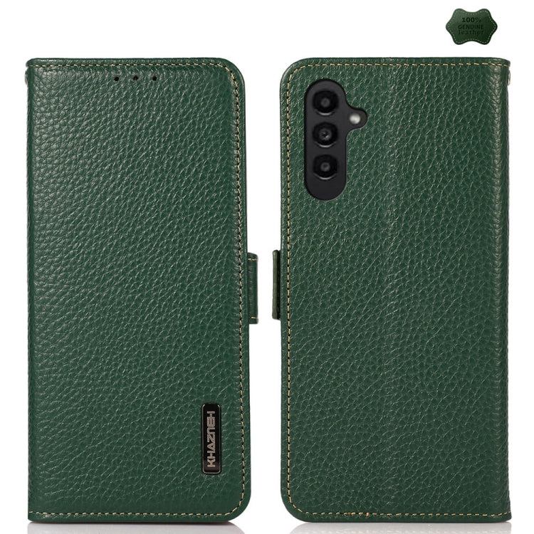 For Samsung Galaxy S24 FE 5G KHAZNEH Side-Magnetic Litchi Genuine Leather RFID Phone Case(Green)