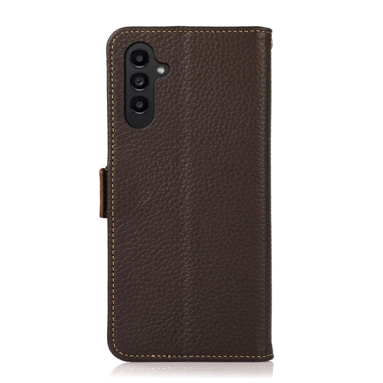 For Samsung Galaxy S24 FE 5G KHAZNEH Side-Magnetic Litchi Genuine Leather RFID Phone Case(Brown)