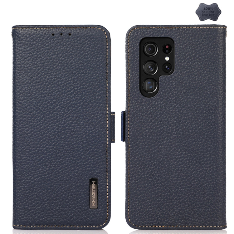 For Samsung Galaxy S25 Ultra 5G KHAZNEH Side-Magnetic Litchi Genuine Leather RFID Phone Case(Blue)