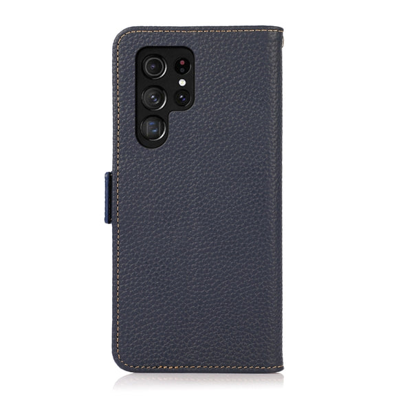 For Samsung Galaxy S25 Ultra 5G KHAZNEH Side-Magnetic Litchi Genuine Leather RFID Phone Case(Blue)