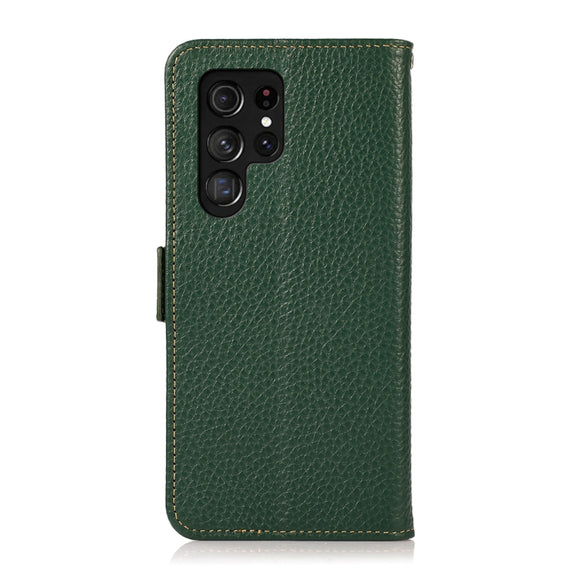 For Samsung Galaxy S25 Ultra 5G KHAZNEH Side-Magnetic Litchi Genuine Leather RFID Phone Case(Green)