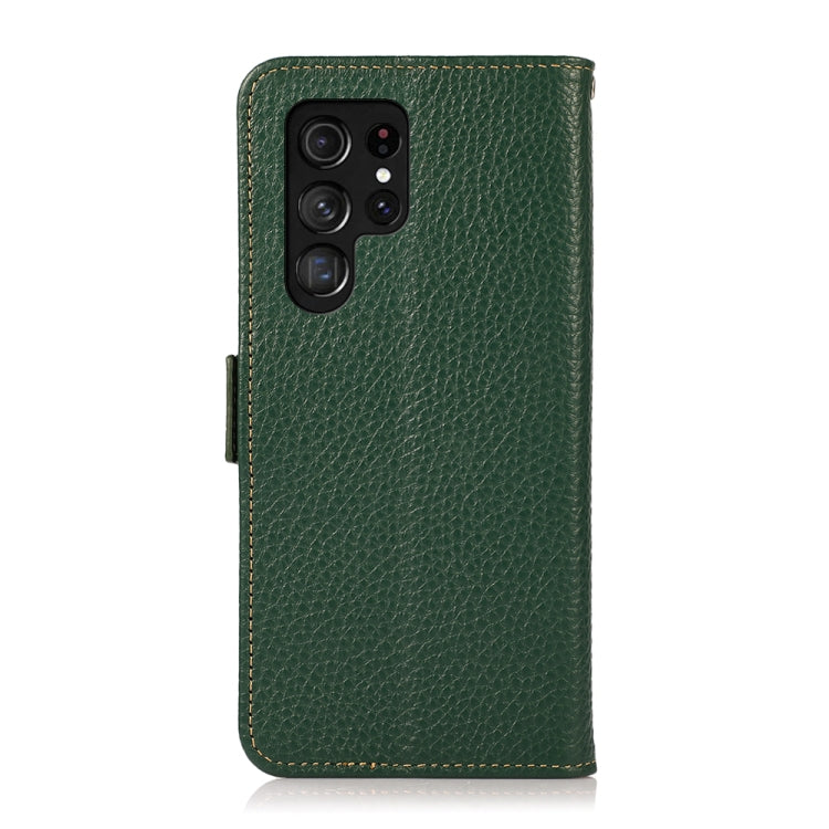 For Samsung Galaxy S25 Ultra 5G KHAZNEH Side-Magnetic Litchi Genuine Leather RFID Phone Case(Green)