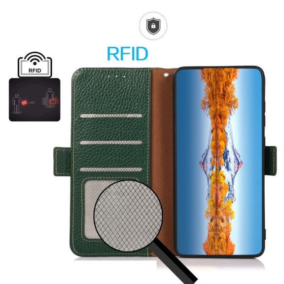 For Samsung Galaxy S25 Ultra 5G KHAZNEH Side-Magnetic Litchi Genuine Leather RFID Phone Case(Green)