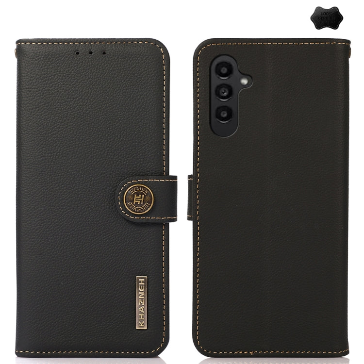 For Samsung Galaxy S24 FE 5G KHAZNEH Custer Genuine Leather RFID Phone Case(Black)