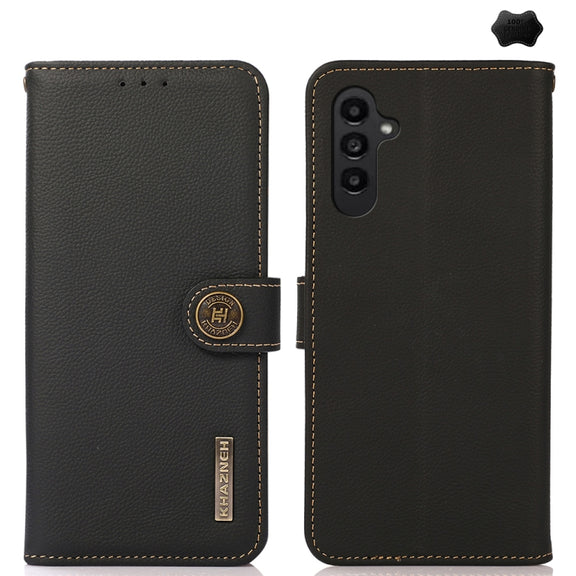 For Samsung Galaxy S24 FE 5G KHAZNEH Custer Genuine Leather RFID Phone Case(Black)