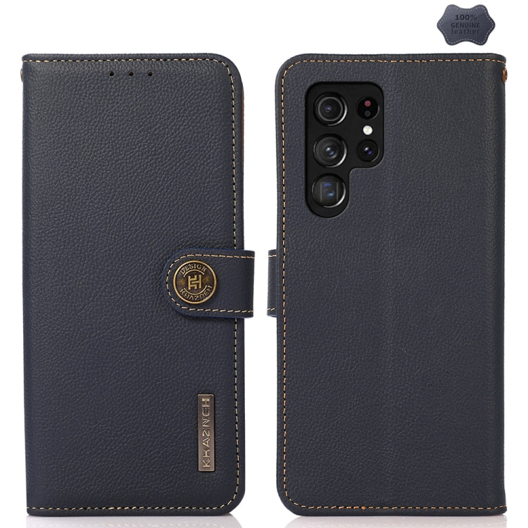 For Samsung Galaxy S25 Ultra 5G KHAZNEH Custer Genuine Leather RFID Phone Case(Blue)