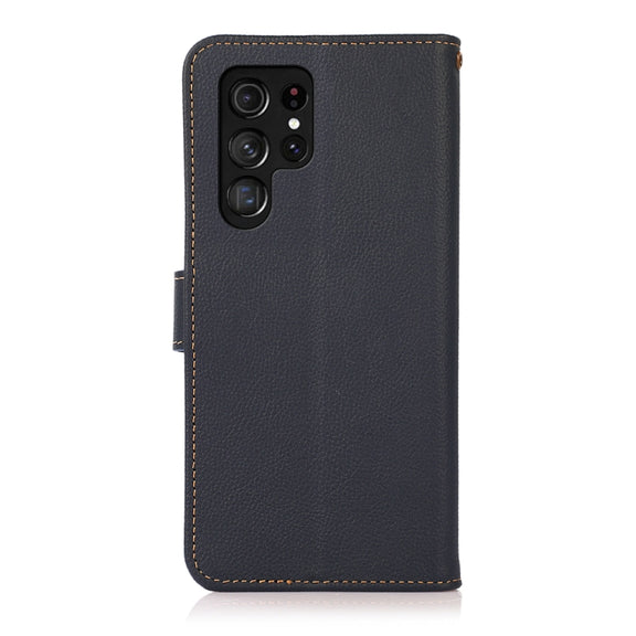 For Samsung Galaxy S25 Ultra 5G KHAZNEH Custer Genuine Leather RFID Phone Case(Blue)