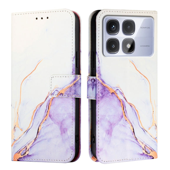 For Redmi K70 Ultra 5G Global PT003 Marble Pattern Flip Leather Phone Case(White Purple)
