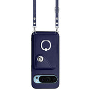 For Google Pixel 9 / 9 Pro Organ Card Bag Ring Holder Phone Case with Long Lanyard(Blue)